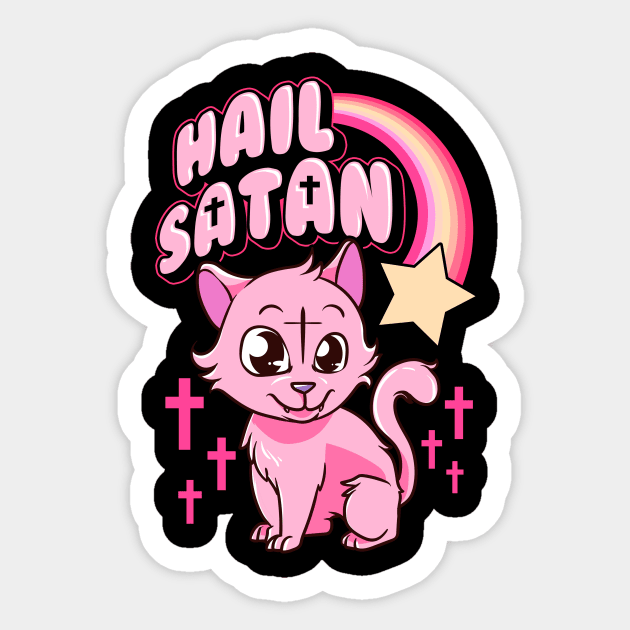 Hail Satan Cat Cute Rainbow Kitty Heavy Metal Pun Sticker by theperfectpresents